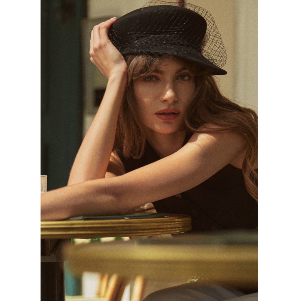 NWT Anthropologie Black Netting Newsboy Cap